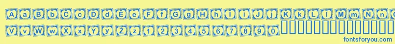 KrRachelsChalkboard-Schriftart – Blaue Schriften auf gelbem Hintergrund