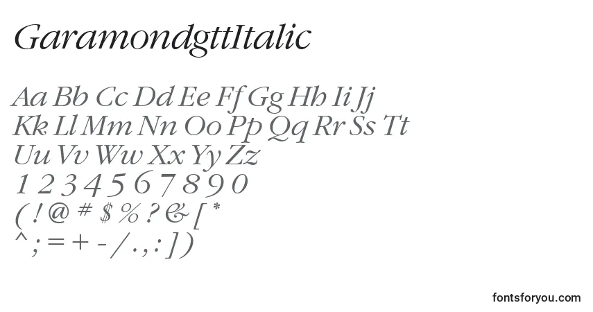Fuente GaramondgttItalic - alfabeto, números, caracteres especiales