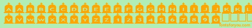 Asgravestones3-Schriftart – Orangefarbene Schriften auf grünem Hintergrund