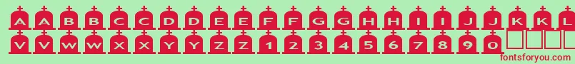 Asgravestones3-Schriftart – Rote Schriften auf grünem Hintergrund