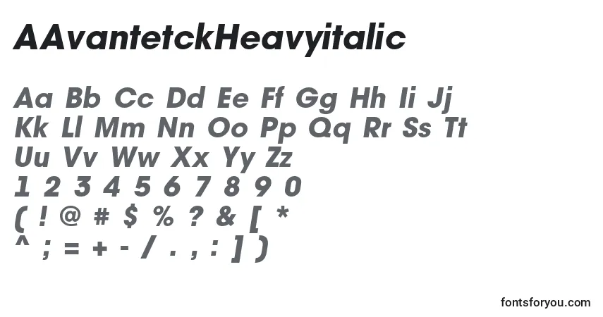 Czcionka AAvantetckHeavyitalic – alfabet, cyfry, specjalne znaki