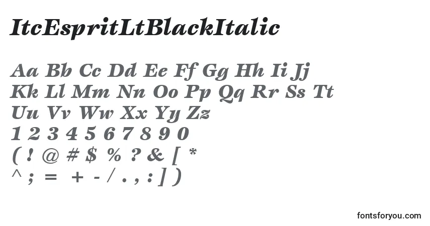 A fonte ItcEspritLtBlackItalic – alfabeto, números, caracteres especiais