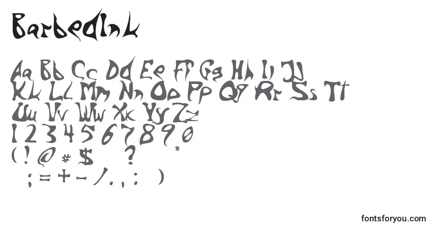 Czcionka BarbedInk – alfabet, cyfry, specjalne znaki