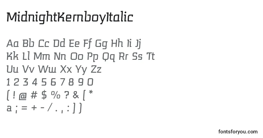 MidnightKernboyItalic (113180) Font – alphabet, numbers, special characters
