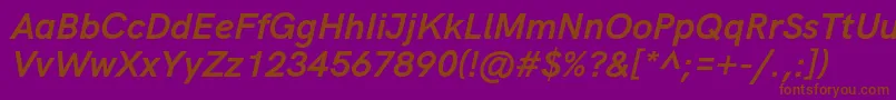 HkgroteskBolditalic-fontti – ruskeat fontit violetilla taustalla