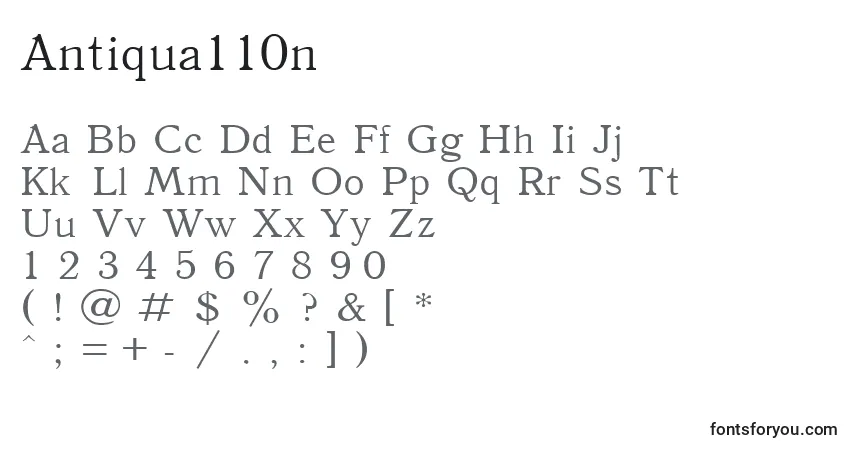Czcionka Antiqua110n – alfabet, cyfry, specjalne znaki