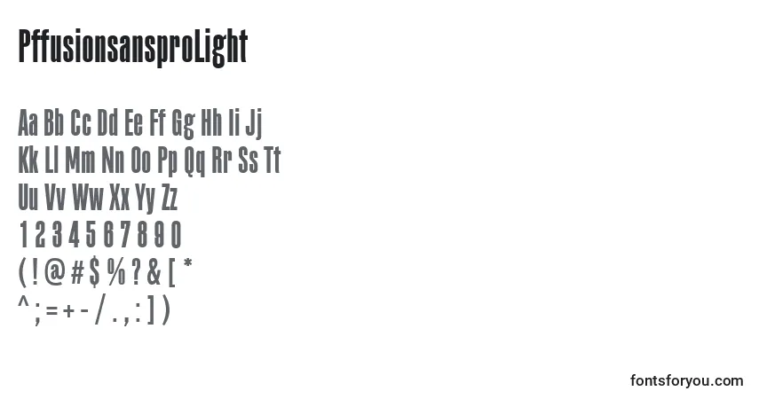 Schriftart PffusionsansproLight – Alphabet, Zahlen, spezielle Symbole