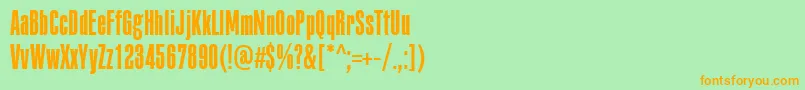 フォントPffusionsansproLight – オレンジの文字が緑の背景にあります。