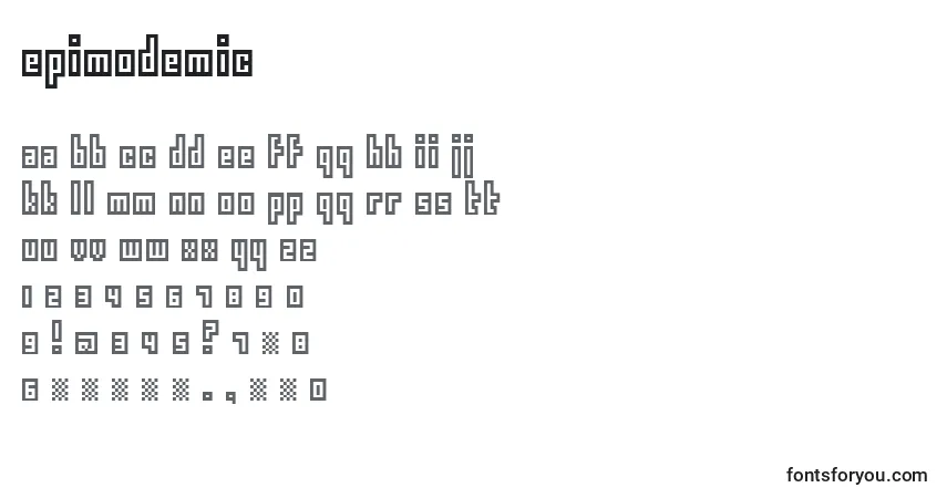 Czcionka Epimodemic – alfabet, cyfry, specjalne znaki
