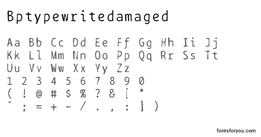 Шрифт Bptypewritedamaged – алфавит, цифры, специальные символы