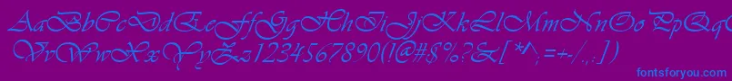 VivaldiРљСѓСЂСЃРёРІ-Schriftart – Blaue Schriften auf violettem Hintergrund