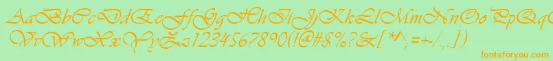 VivaldiРљСѓСЂСЃРёРІ-Schriftart – Orangefarbene Schriften auf grünem Hintergrund