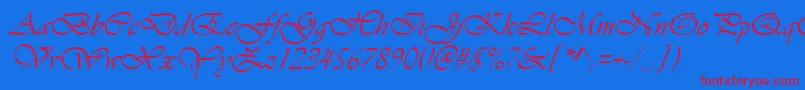 VivaldiРљСѓСЂСЃРёРІ-Schriftart – Rote Schriften auf blauem Hintergrund