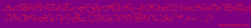 VivaldiРљСѓСЂСЃРёРІ-Schriftart – Rote Schriften auf violettem Hintergrund