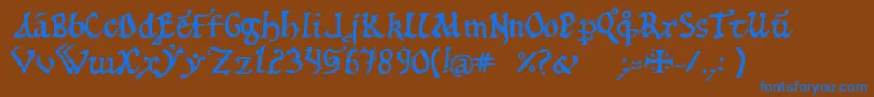 12th-Schriftart – Blaue Schriften auf braunem Hintergrund
