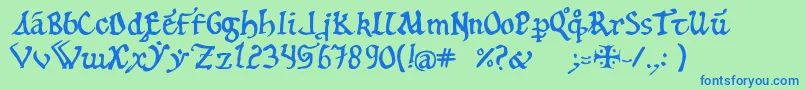12th-Schriftart – Blaue Schriften auf grünem Hintergrund