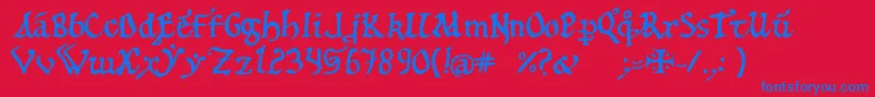 12th-Schriftart – Blaue Schriften auf rotem Hintergrund
