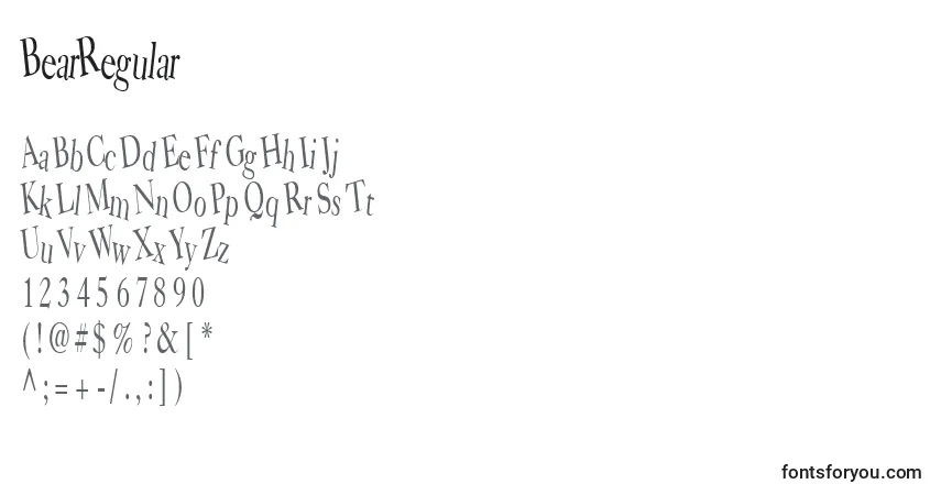 Schriftart BearRegular – Alphabet, Zahlen, spezielle Symbole