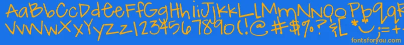 DjbHowCuteAmI Font – Orange Fonts on Blue Background