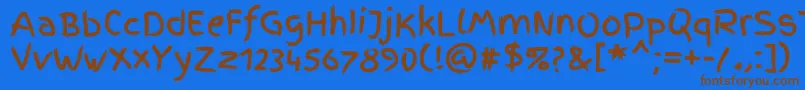 フォントFingerpaintRegular – 茶色の文字が青い背景にあります。