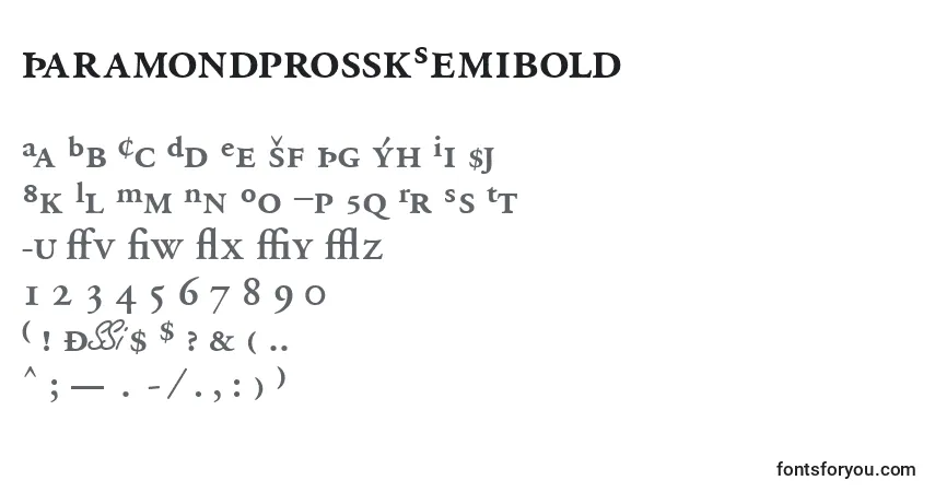 A fonte GaramondprosskSemibold – alfabeto, números, caracteres especiais