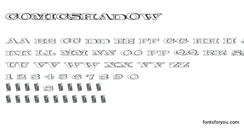 Czcionka Comicshadow – alfabet, cyfry, specjalne znaki