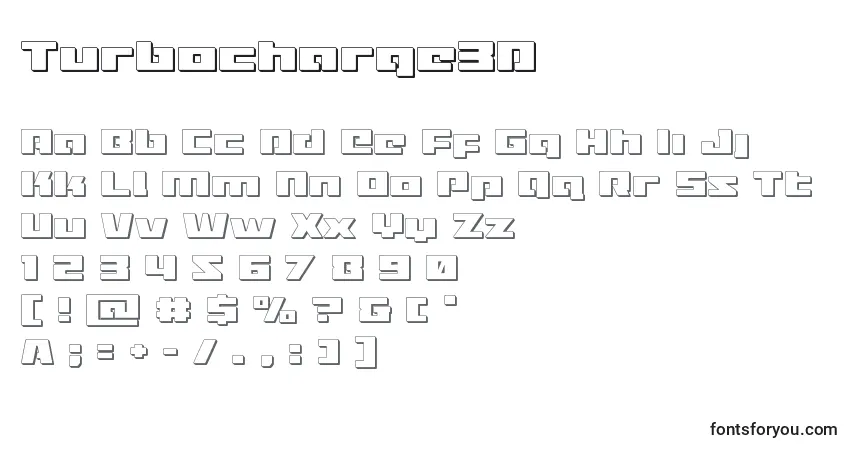 A fonte Turbocharge3D – alfabeto, números, caracteres especiais
