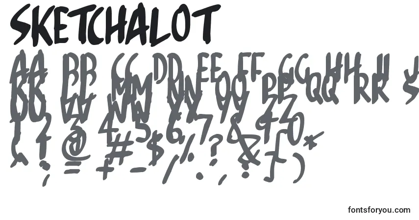 A fonte Sketchalot – alfabeto, números, caracteres especiais
