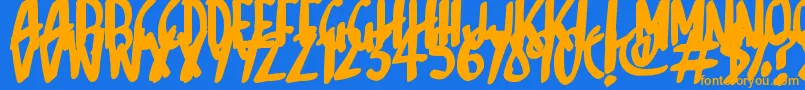 フォントSketchalot – オレンジ色の文字が青い背景にあります。