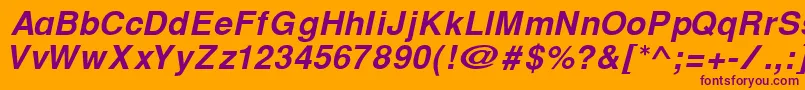CyrillichelvetBolditalic-fontti – violetit fontit oranssilla taustalla