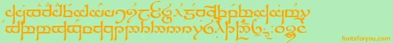 TengwarSindarin-Schriftart – Orangefarbene Schriften auf grünem Hintergrund