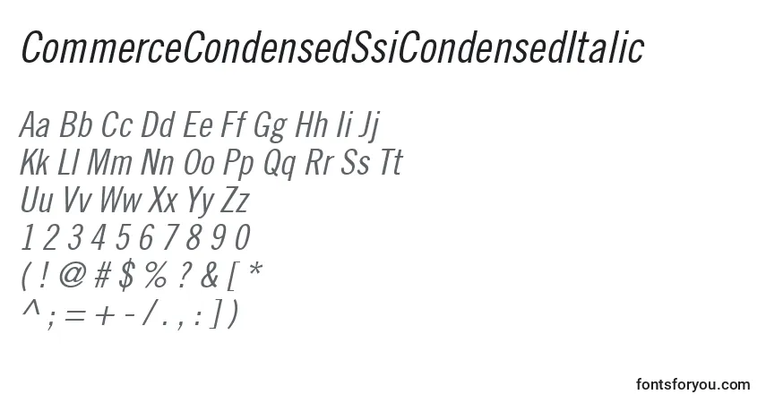Czcionka CommerceCondensedSsiCondensedItalic – alfabet, cyfry, specjalne znaki