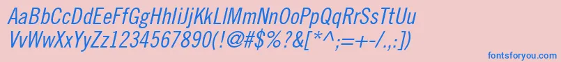 フォントCommerceCondensedSsiCondensedItalic – ピンクの背景に青い文字