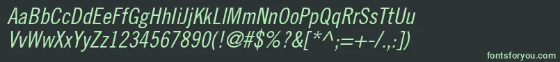 CommerceCondensedSsiCondensedItalic Font – Green Fonts on Black Background