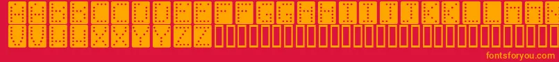 Dominoeffectnormal-Schriftart – Orangefarbene Schriften auf rotem Hintergrund