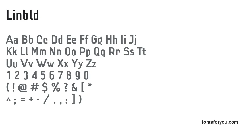 Czcionka Linbld – alfabet, cyfry, specjalne znaki