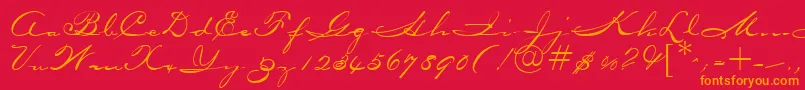 OceansideRegularDb-Schriftart – Orangefarbene Schriften auf rotem Hintergrund