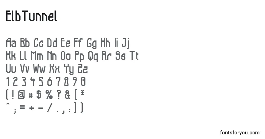 A fonte ElbTunnel – alfabeto, números, caracteres especiais