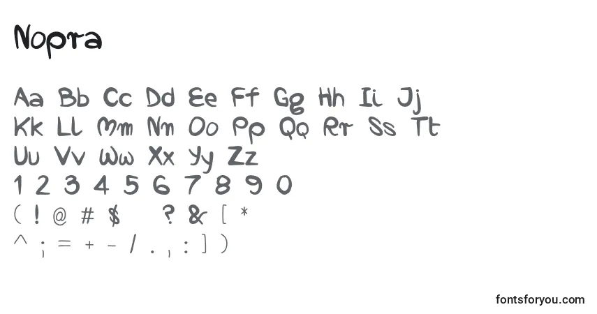 A fonte Nopra (113233) – alfabeto, números, caracteres especiais