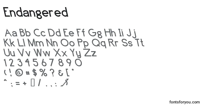 Шрифт Endangered – алфавит, цифры, специальные символы