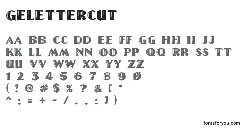 A fonte GeLetterCut – alfabeto, números, caracteres especiais