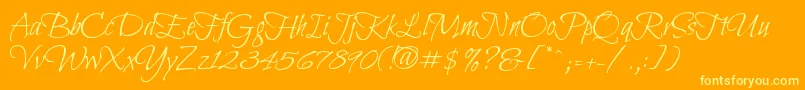 BilboswashcapsRegular-Schriftart – Gelbe Schriften auf orangefarbenem Hintergrund