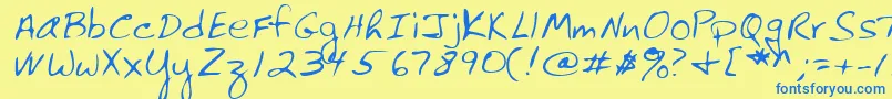 フォントLehn061 – 青い文字が黄色の背景にあります。