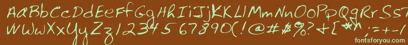 フォントLehn061 – 緑色の文字が茶色の背景にあります。
