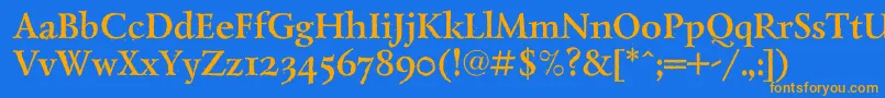 LazurantiqdisplaycBold-Schriftart – Orangefarbene Schriften auf blauem Hintergrund