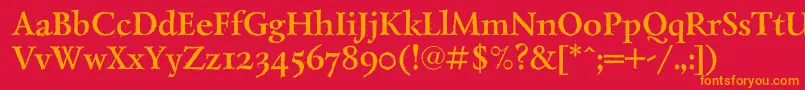 LazurantiqdisplaycBold-fontti – oranssit fontit punaisella taustalla