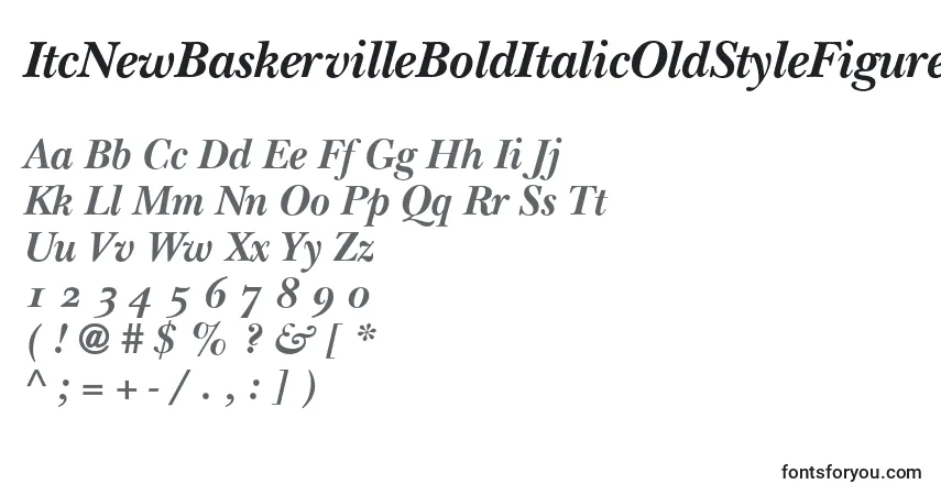 A fonte ItcNewBaskervilleBoldItalicOldStyleFigures – alfabeto, números, caracteres especiais