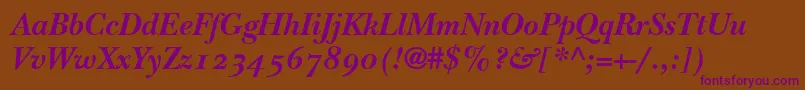 ItcNewBaskervilleBoldItalicOldStyleFigures-Schriftart – Violette Schriften auf braunem Hintergrund