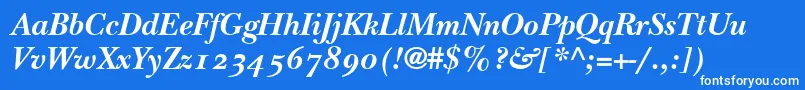 ItcNewBaskervilleBoldItalicOldStyleFigures-Schriftart – Weiße Schriften auf blauem Hintergrund