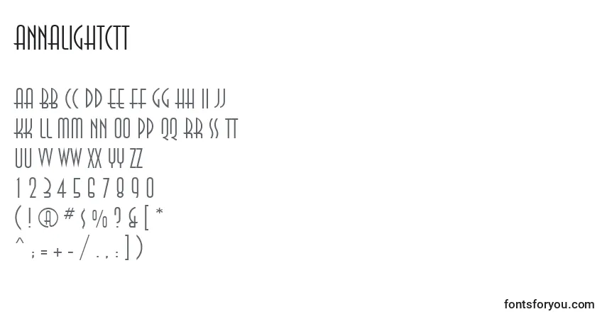 Czcionka Annalightctt – alfabet, cyfry, specjalne znaki